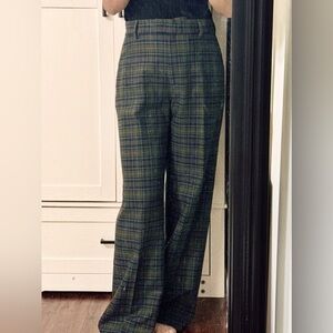 Preppy Green Plaid Piazza Sempione High Waist Wool Pant